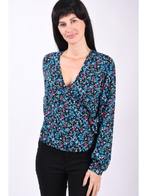 Bluza Dama Yas Yasselma Wrap Black Small Flowers